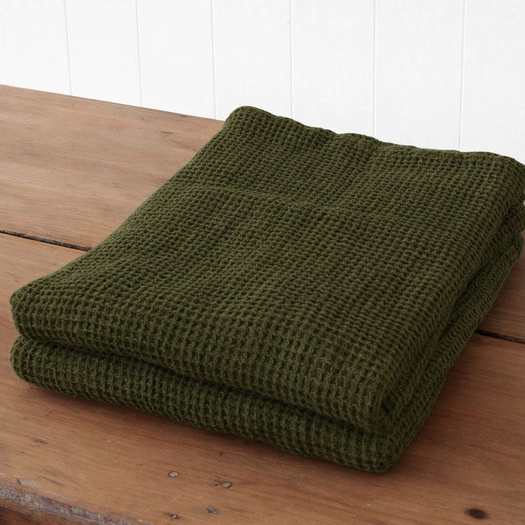 Army Green Linen Waffle Towels