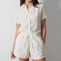 Ladies Loungewear Set - Olive Pinstripe